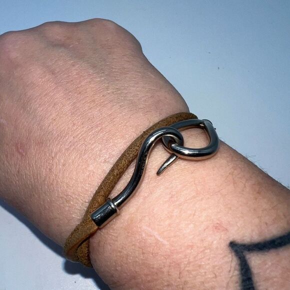 HERMES JUMBO Double Bracelet Bangle Brown Leather Silver color hardware